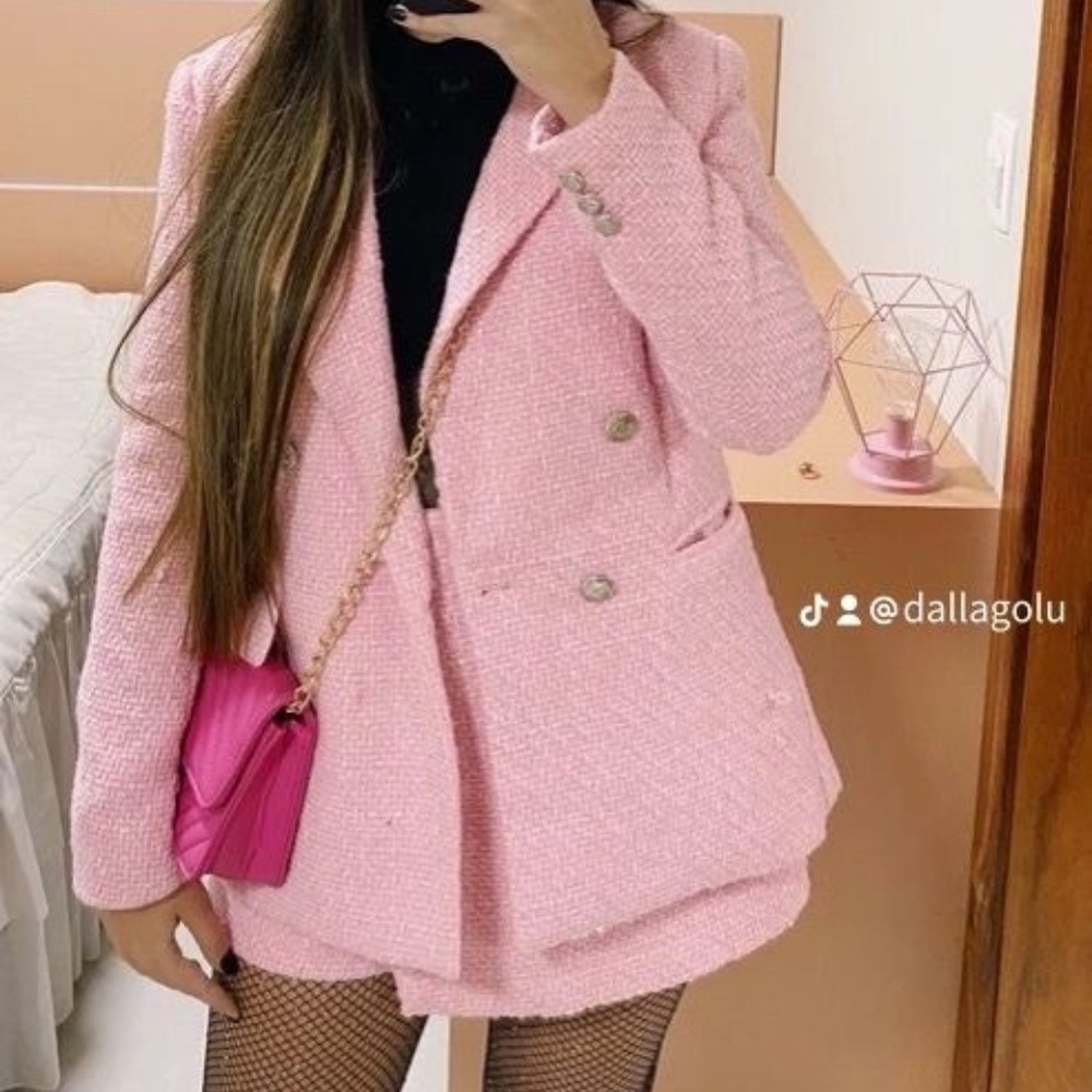 BLAZER and SKIRT !! Tweed pink, ZARA size M